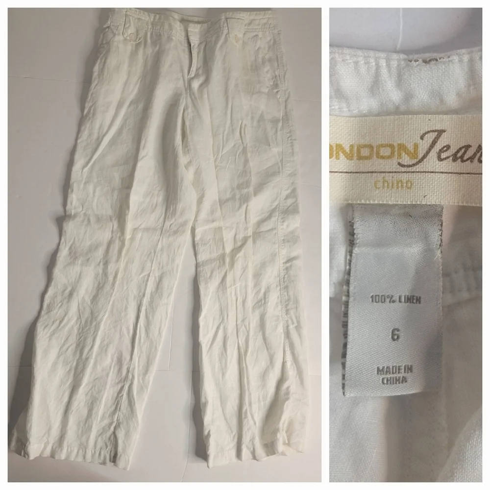 London Jeans Sz 6 100% Linen Pants Straight Leg White Trouser